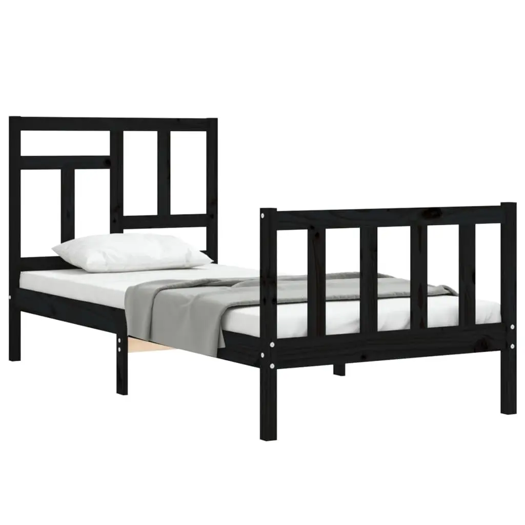 Solid Pine Wood Bed Frame 90x190 cm Black Single