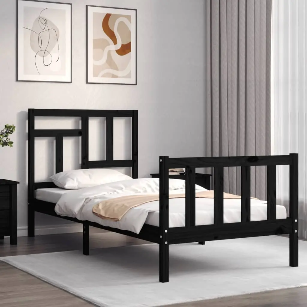 Solid Pine Wood Bed Frame 90x190 cm Black Single