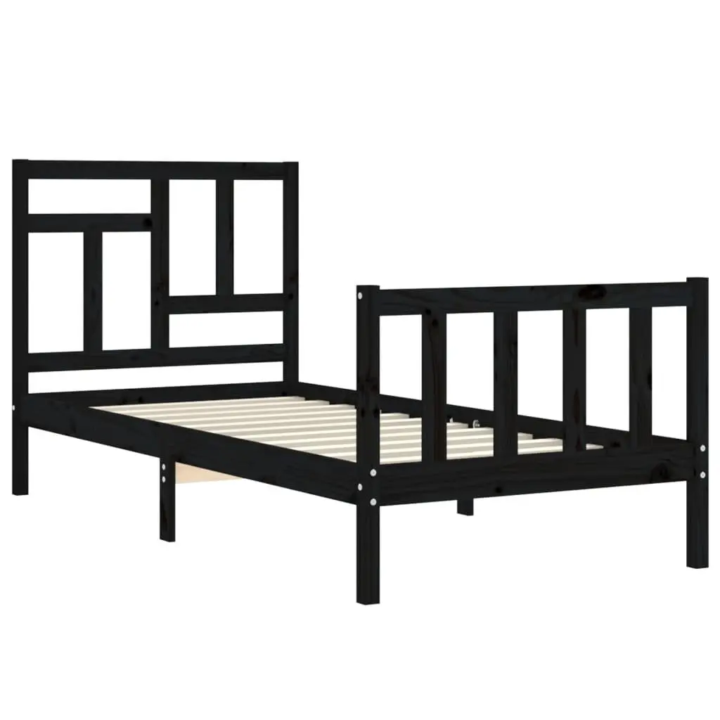 Solid Pine Wood Bed Frame 90x190 cm Black Single