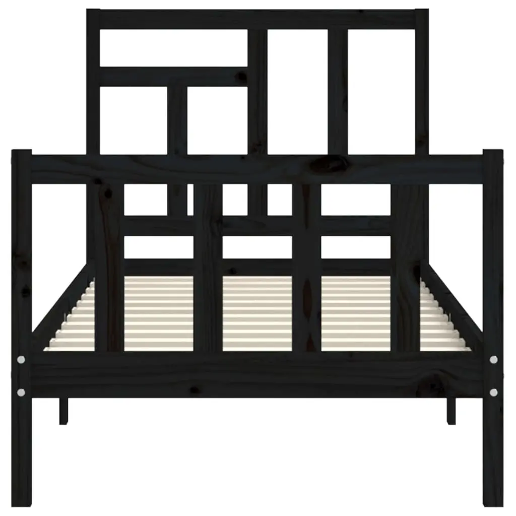 Solid Pine Wood Bed Frame 90x190 cm Black Single