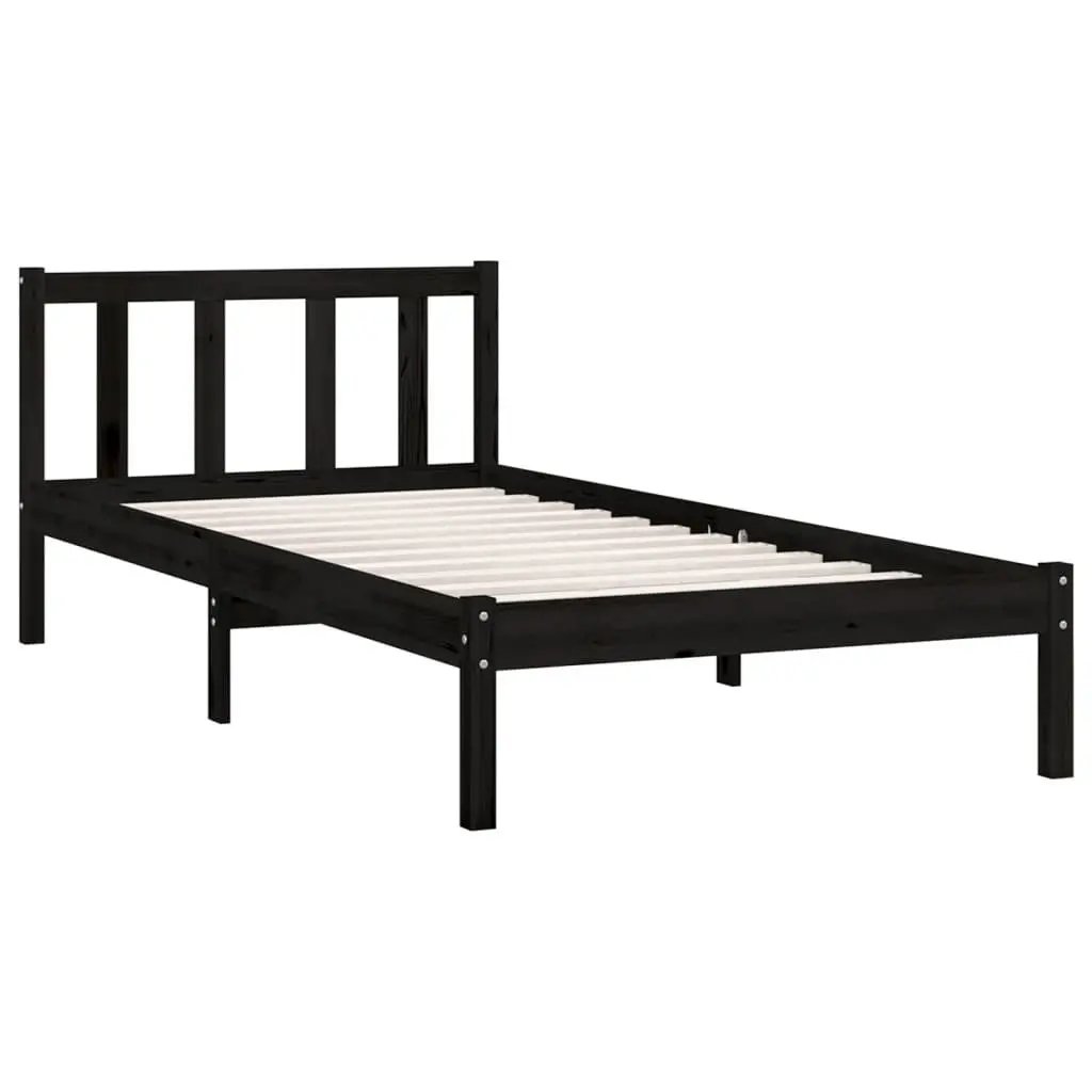 Solid Pine Wood Bed Frame 90x190 cm Black Single