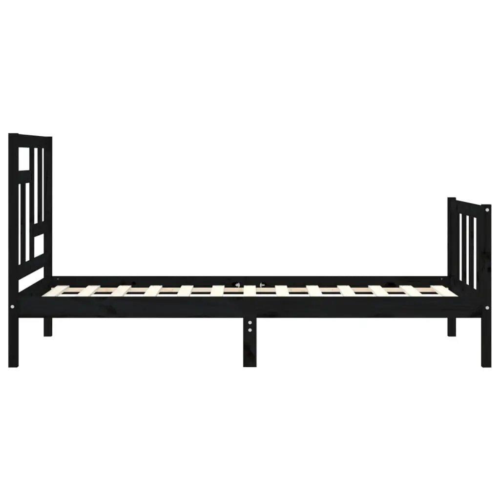Solid Pine Wood Bed Frame 90x190 cm Black Single