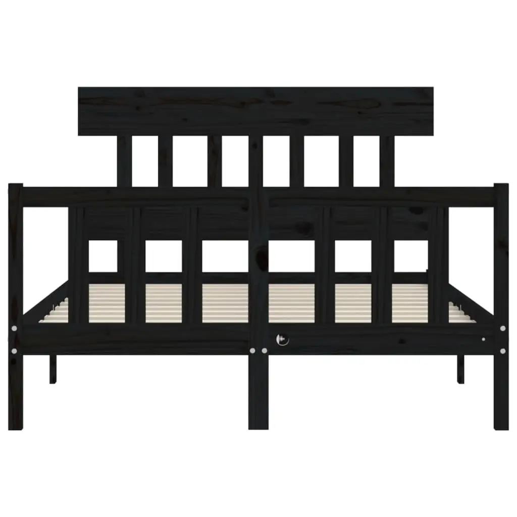 Black Solid Wood Pine Bed Frame 135x190 cm with Headboard