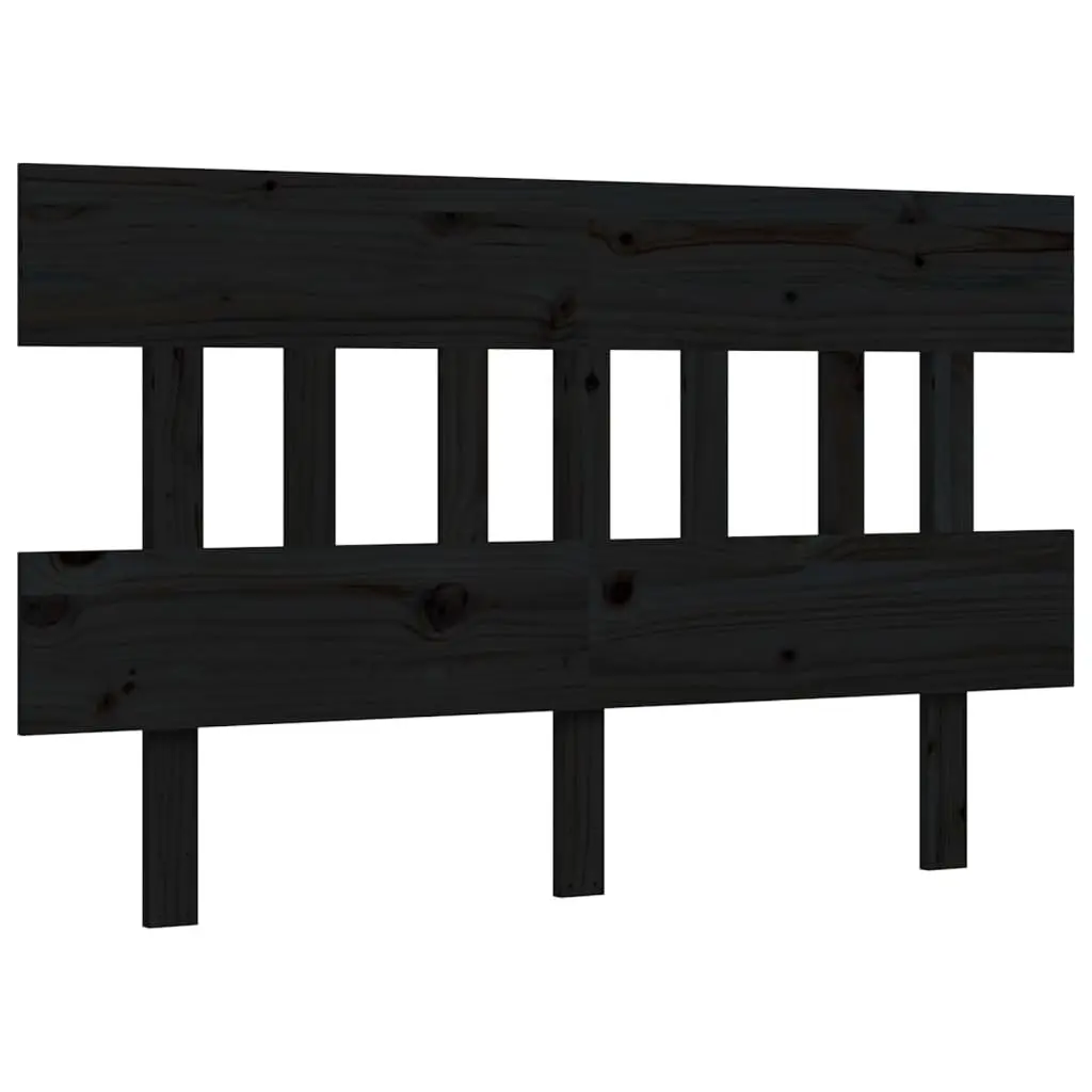 Black Solid Wood Pine Bed Frame 135x190 cm with Headboard