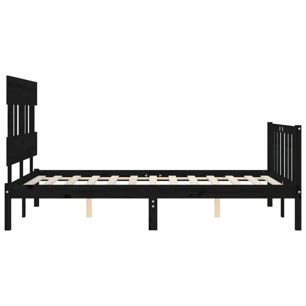 Black Solid Wood Pine Bed Frame 135x190 cm with Headboard