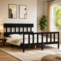 Black Solid Pine Wood Bed Frame 150x200 cm