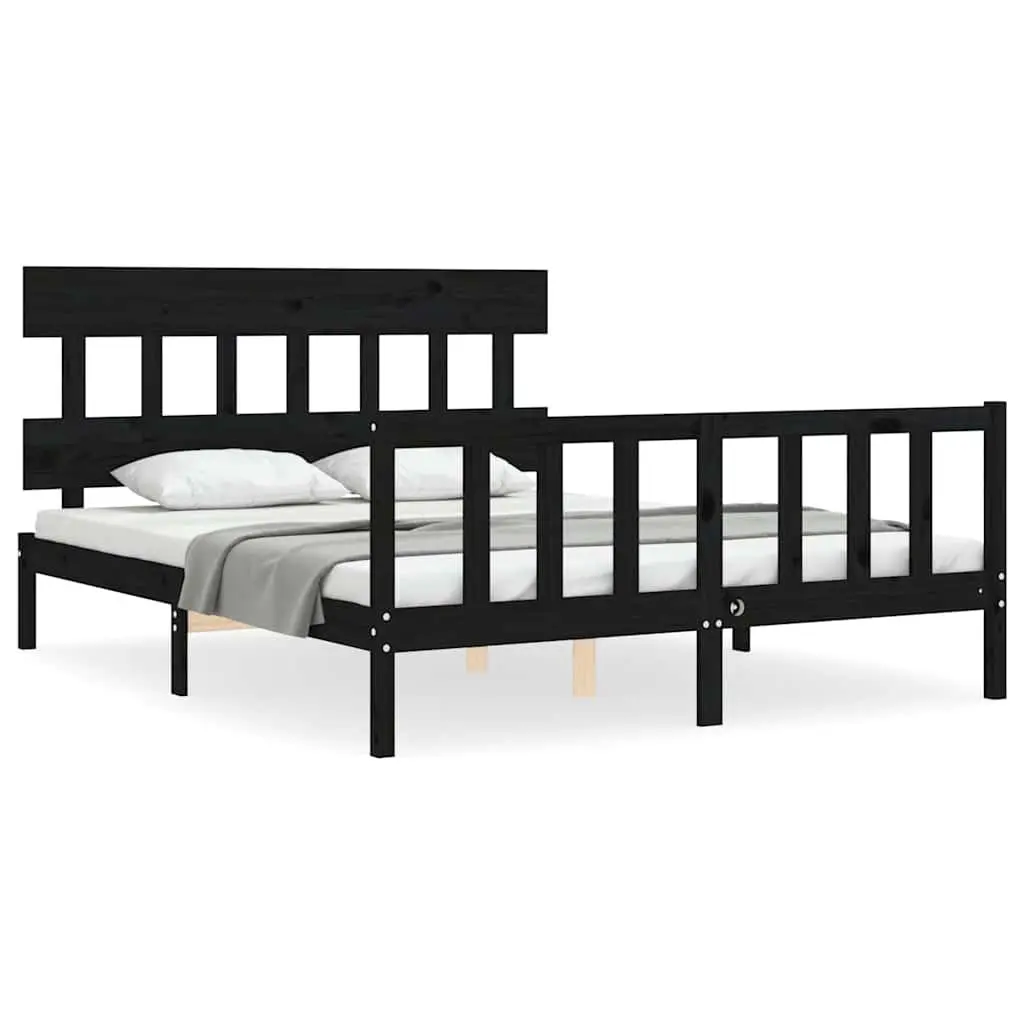 Black Solid Pine Wood Bed Frame 150x200 cm