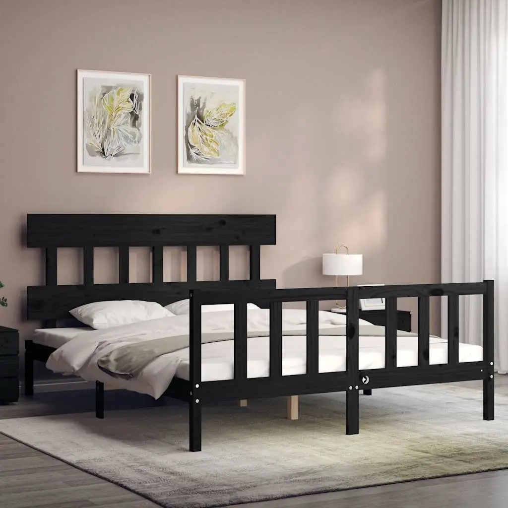 Black Solid Pine Wood Bed Frame 150x200 cm