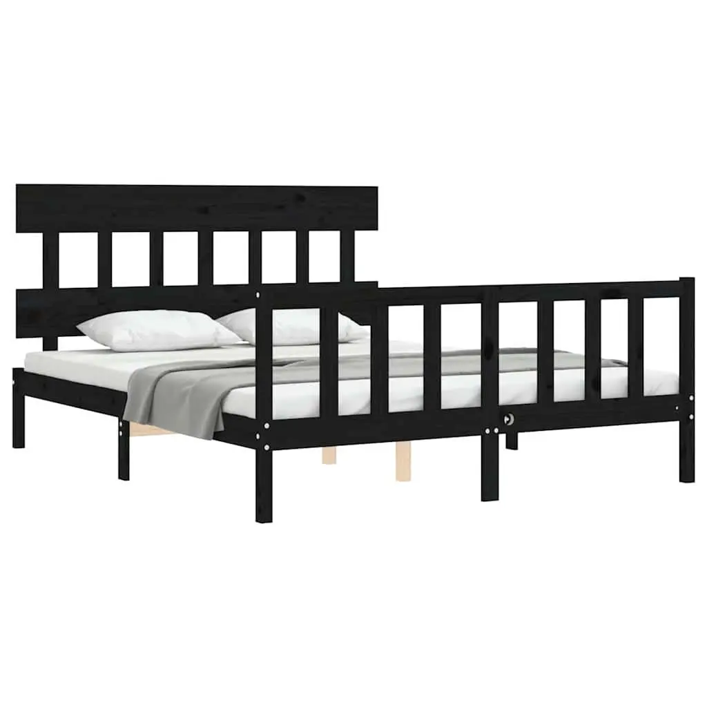 Black Solid Pine Wood Bed Frame 150x200 cm