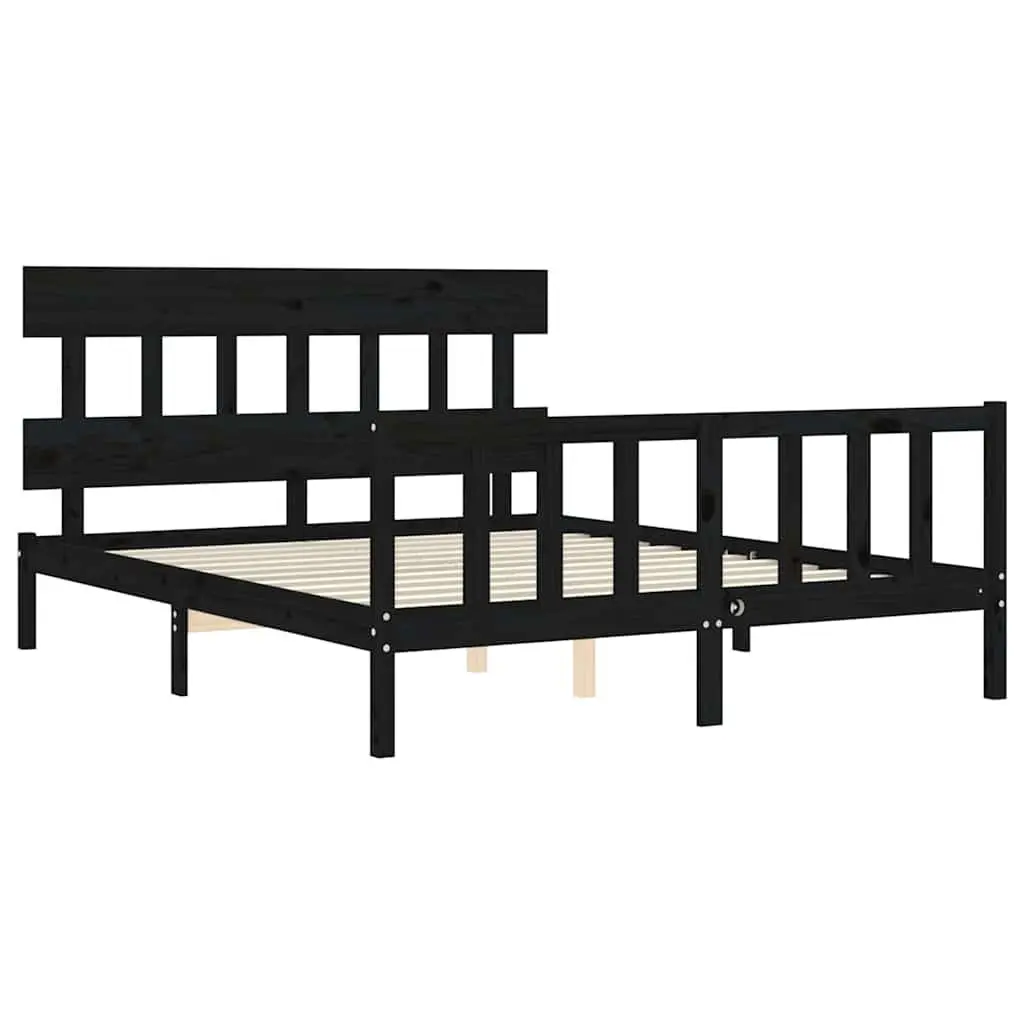 Black Solid Pine Wood Bed Frame 150x200 cm
