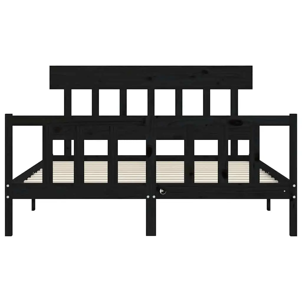 Black Solid Pine Wood Bed Frame 150x200 cm