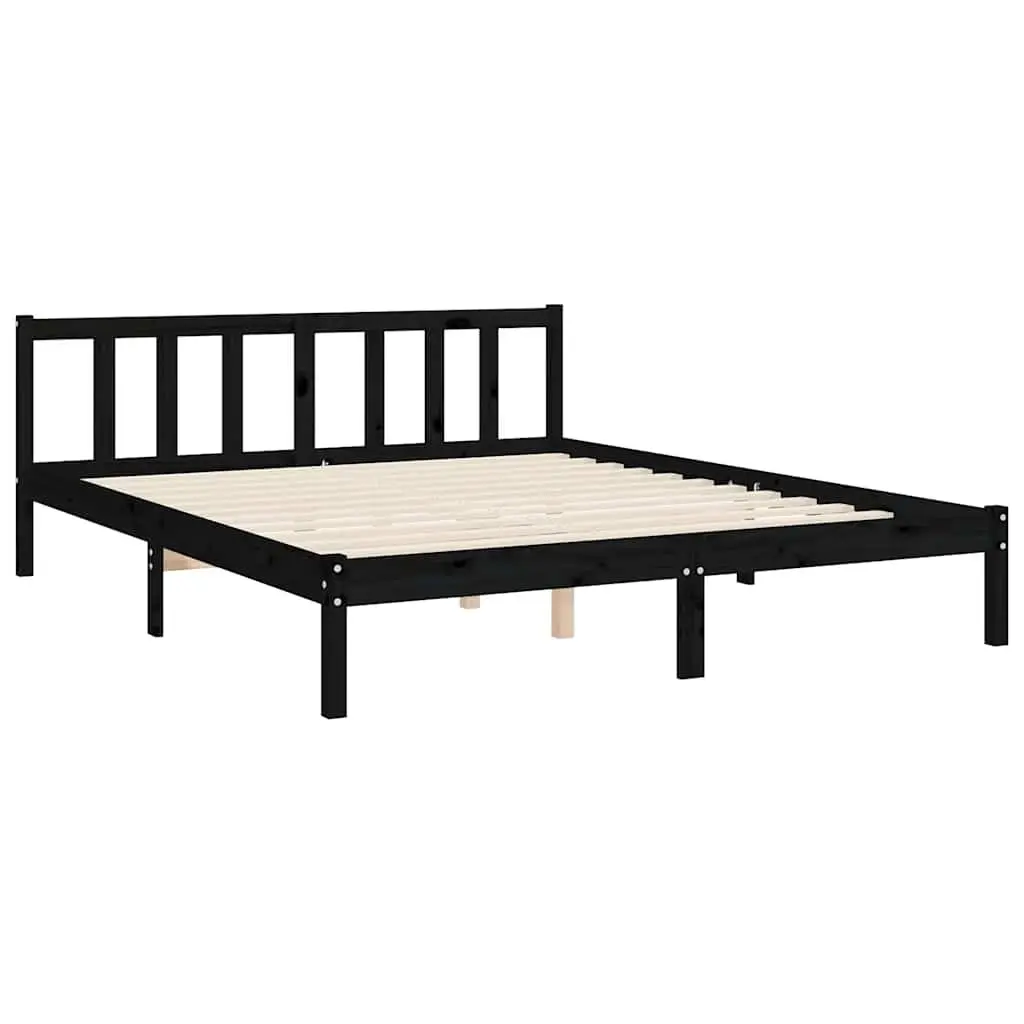 Black Solid Pine Wood Bed Frame 150x200 cm