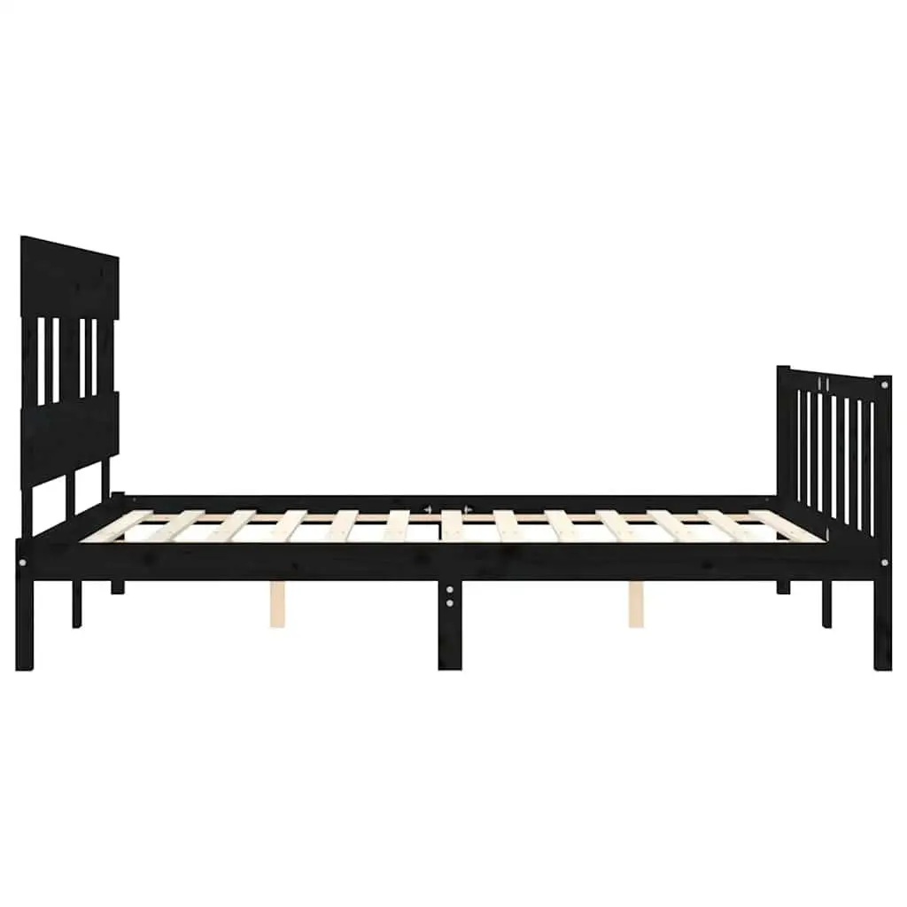 Black Solid Pine Wood Bed Frame 150x200 cm