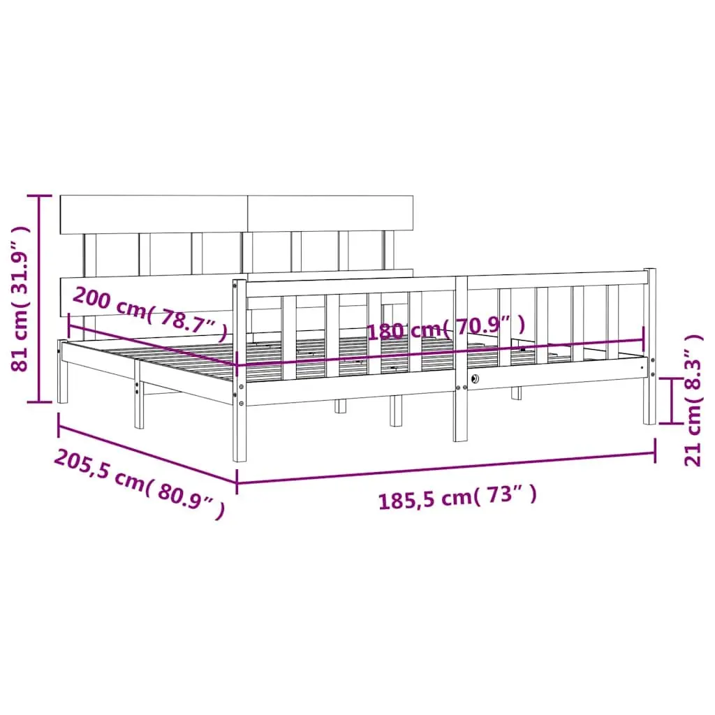 Solid Pine Wood King Bed Frame 183x203 cm