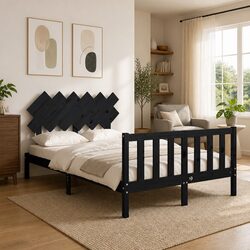 Black Solid Pine Wood Bed Frame 135x190 cm