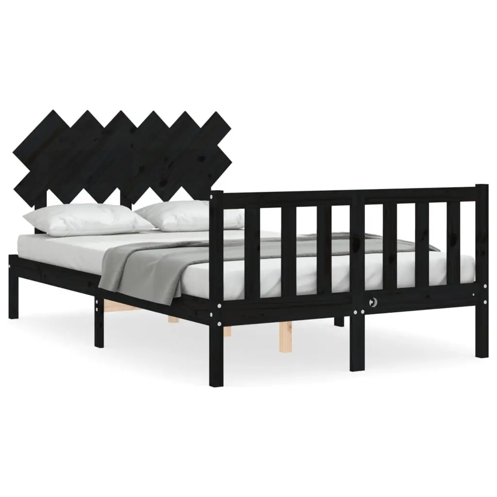 Black Solid Pine Wood Bed Frame 135x190 cm