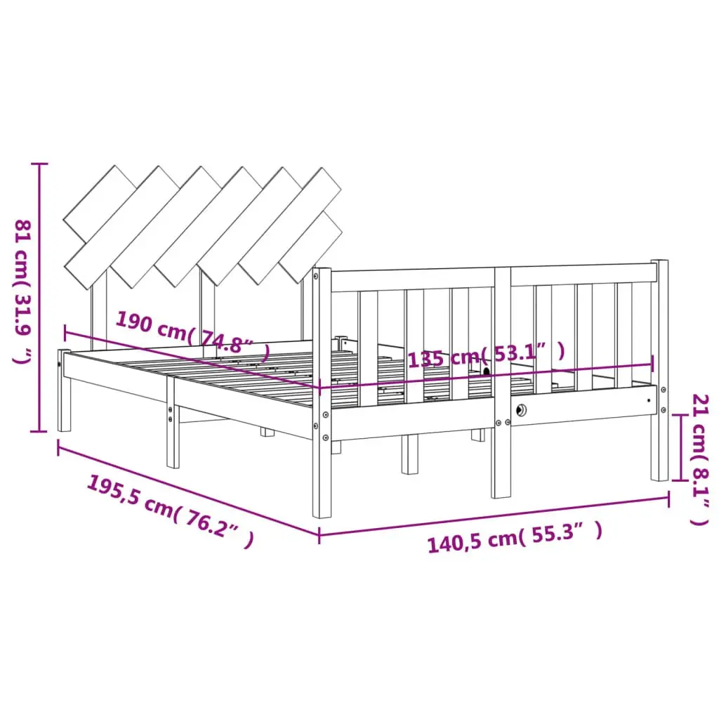 Black Solid Pine Wood Bed Frame 135x190 cm