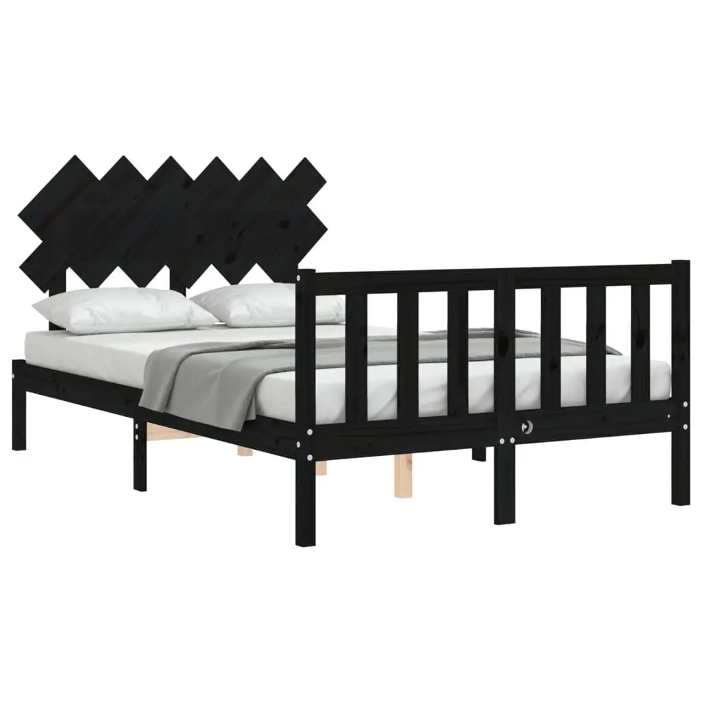 Black Solid Pine Wood Bed Frame 135x190 cm