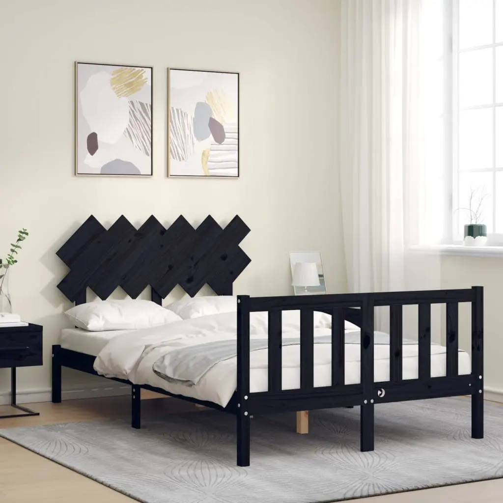 Black Solid Pine Wood Bed Frame 135x190 cm