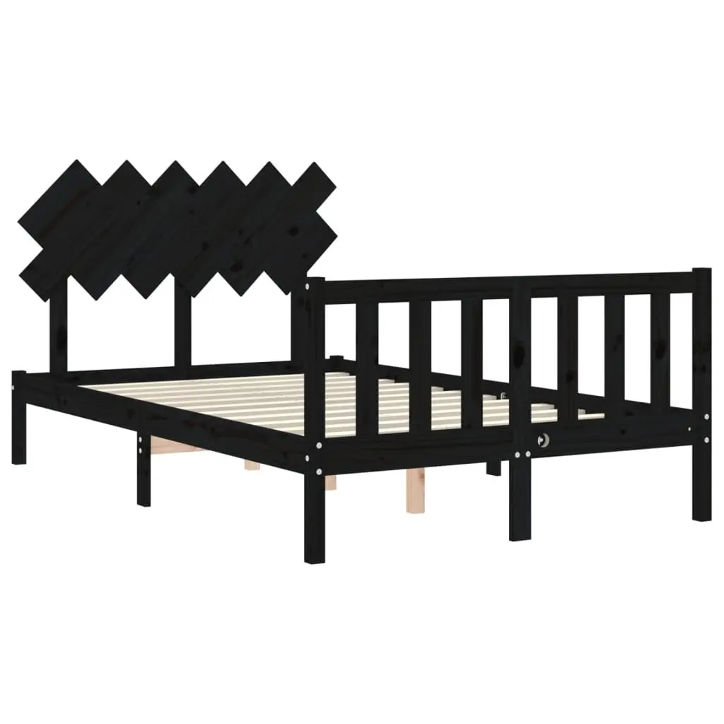 Black Solid Pine Wood Bed Frame 135x190 cm