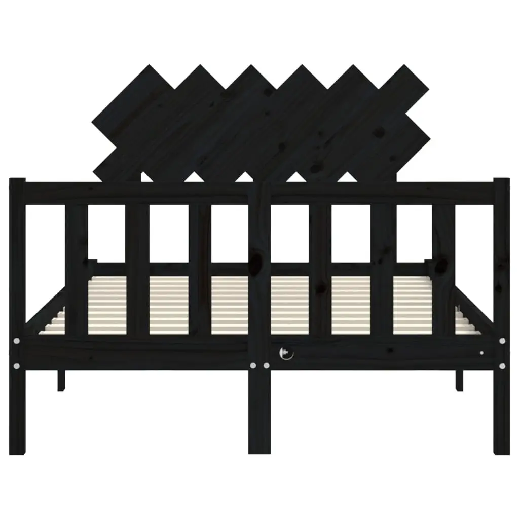Black Solid Pine Wood Bed Frame 135x190 cm