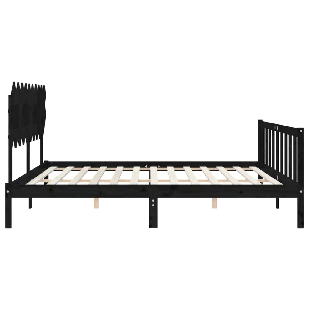 Black Solid Pine Wood Bed Frame 135x190 cm