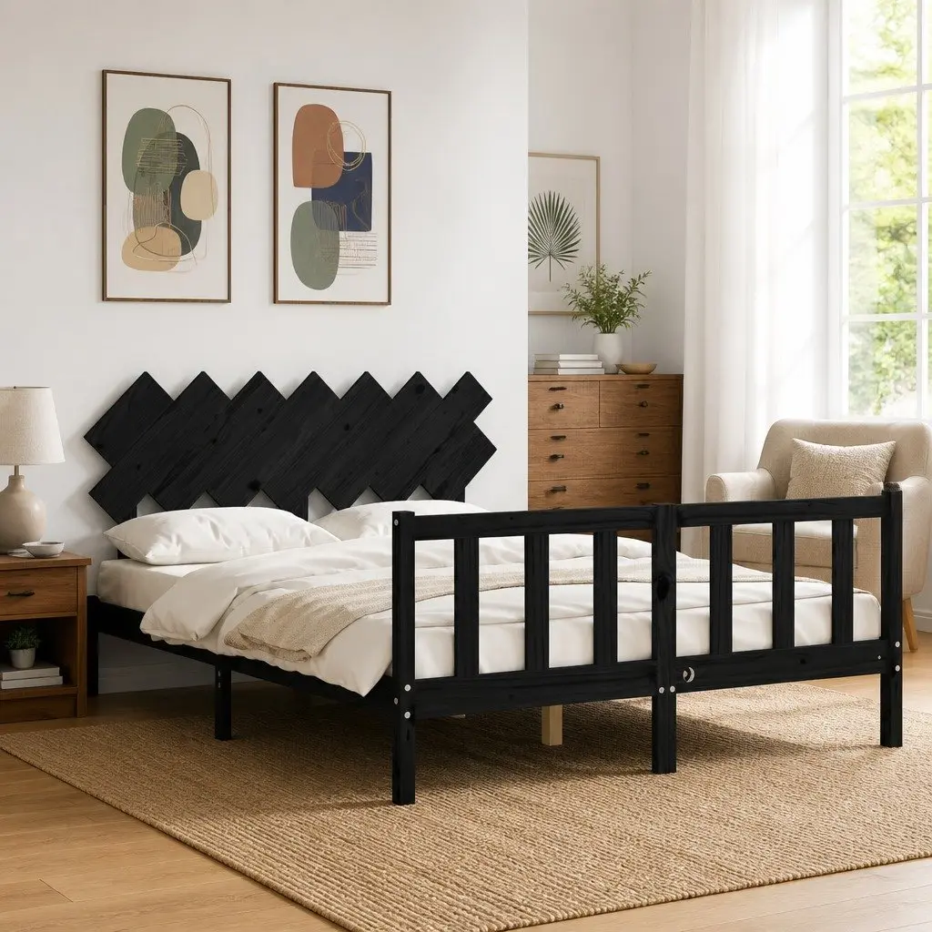 Solid Pine Wood Bed Frame 150x200 cm in Black