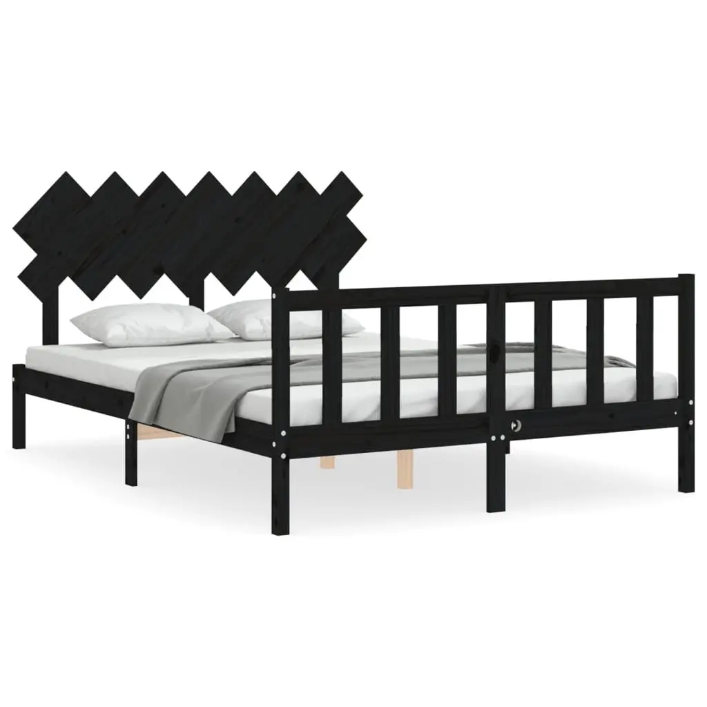 Solid Pine Wood Bed Frame 150x200 cm in Black