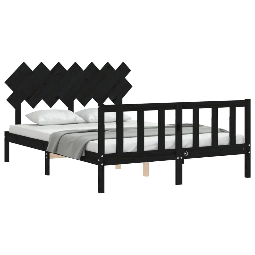 Solid Pine Wood Bed Frame 150x200 cm in Black