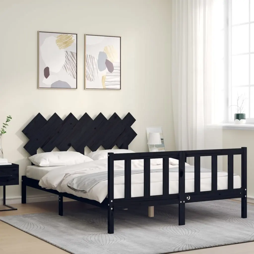Solid Pine Wood Bed Frame 150x200 cm in Black