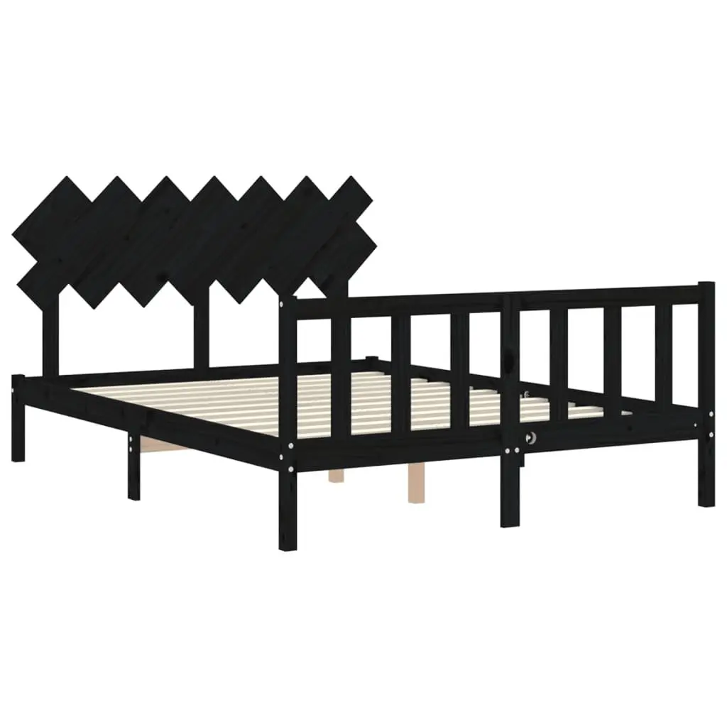 Solid Pine Wood Bed Frame 150x200 cm in Black