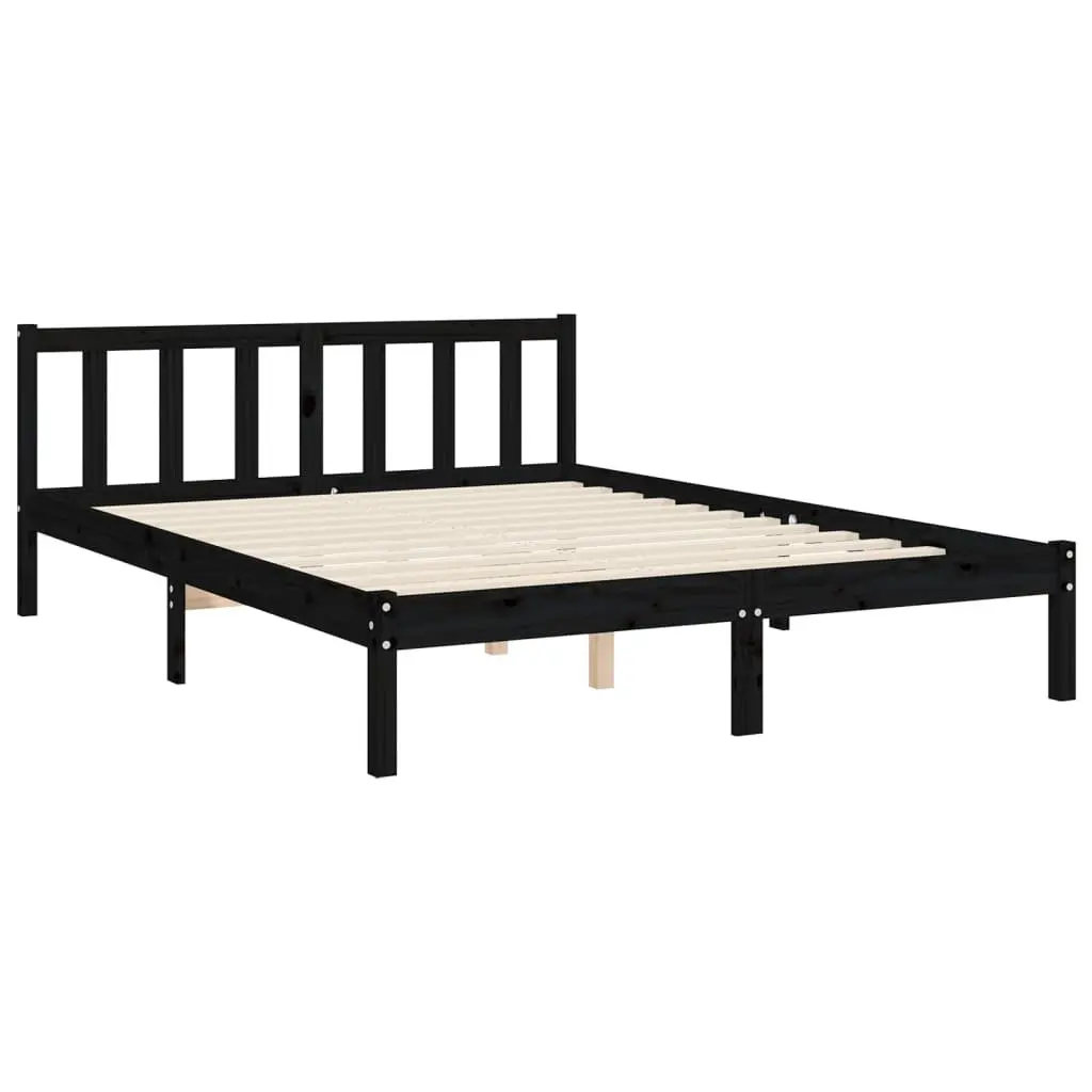 Solid Pine Wood Bed Frame 150x200 cm in Black