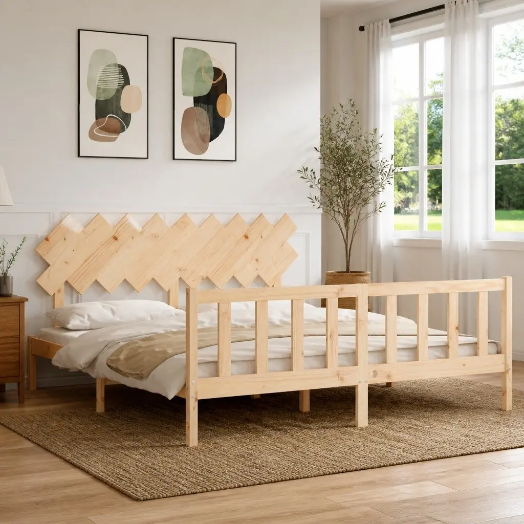 Solid Pine Wood King Bed Frame 183x203 cm with Slats