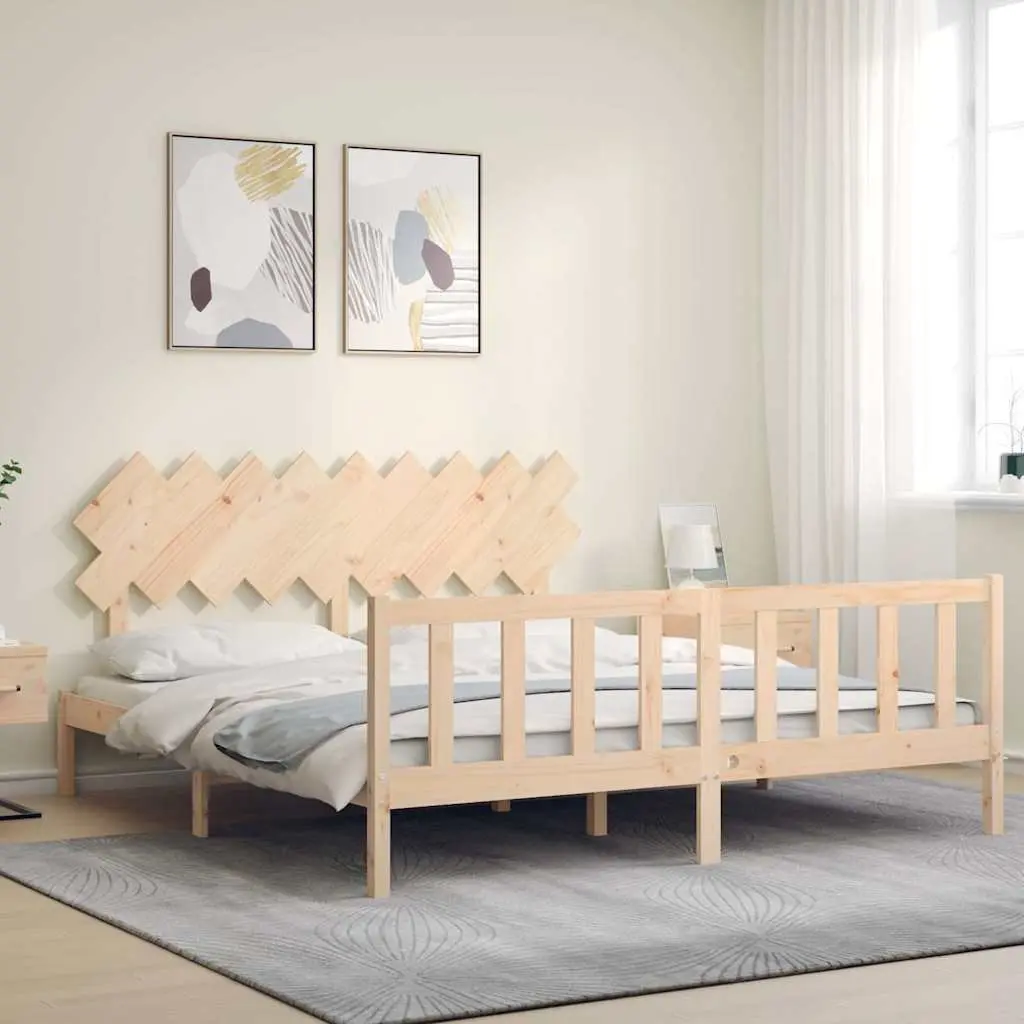 Solid Pine Wood King Bed Frame 183x203 cm with Slats