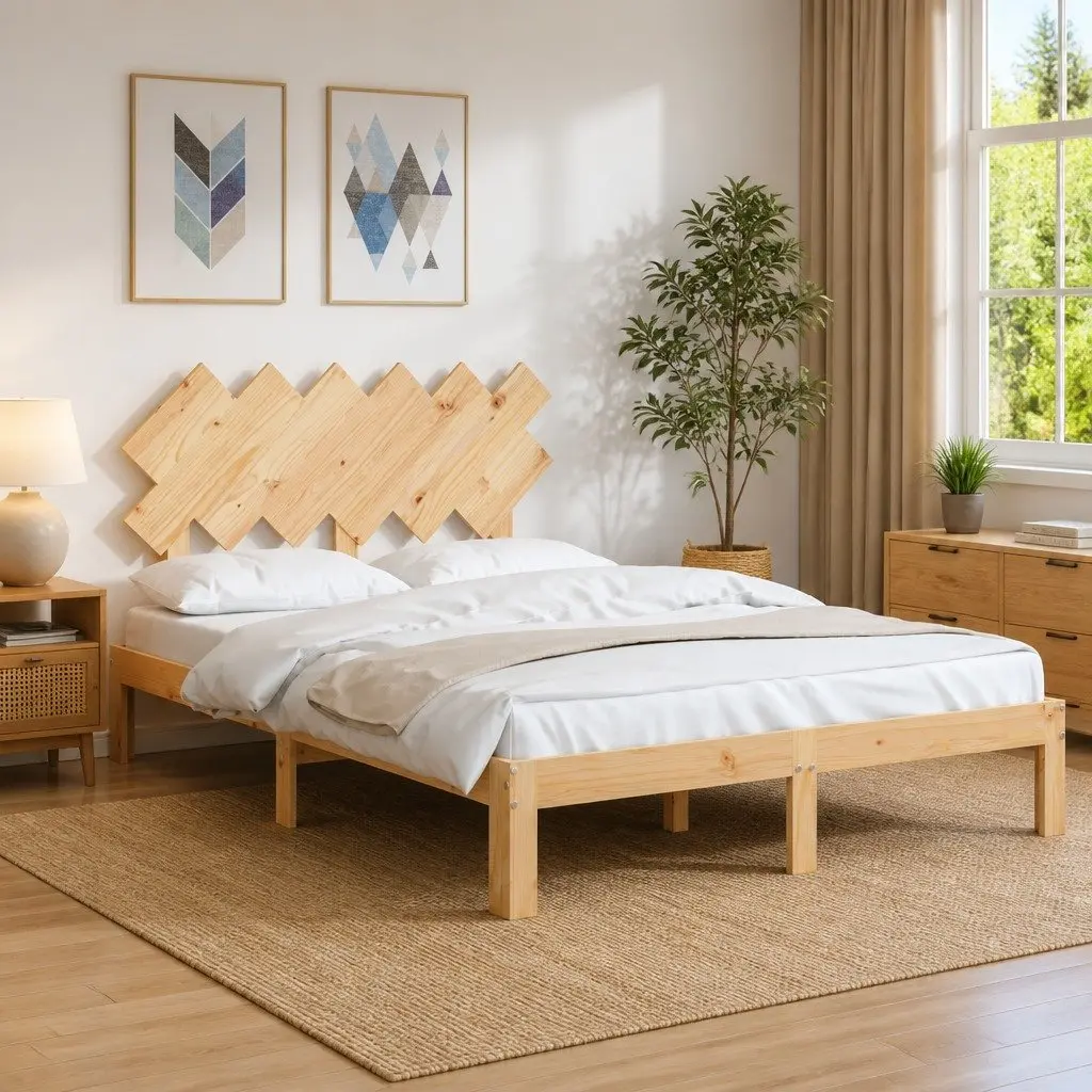 Pine Solid Wood Bed Frame 135x190 cm with Headboard