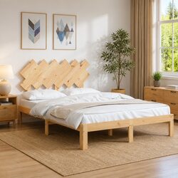 Pine Solid Wood Bed Frame 135x190 cm with Headboard