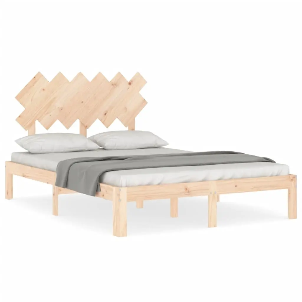 Pine Solid Wood Bed Frame 135x190 cm with Headboard