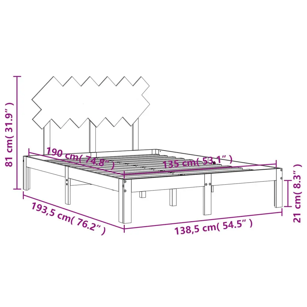 Pine Solid Wood Bed Frame 135x190 cm with Headboard