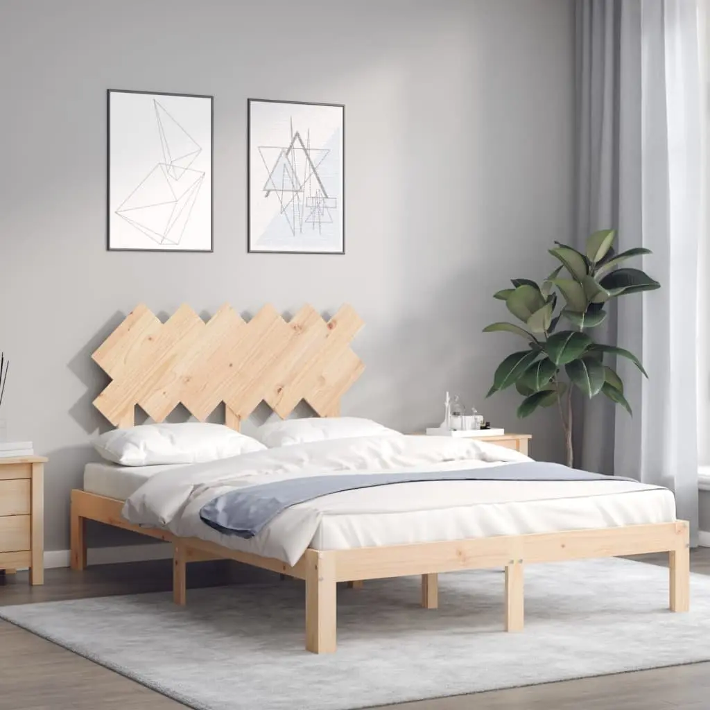 Pine Solid Wood Bed Frame 135x190 cm with Headboard
