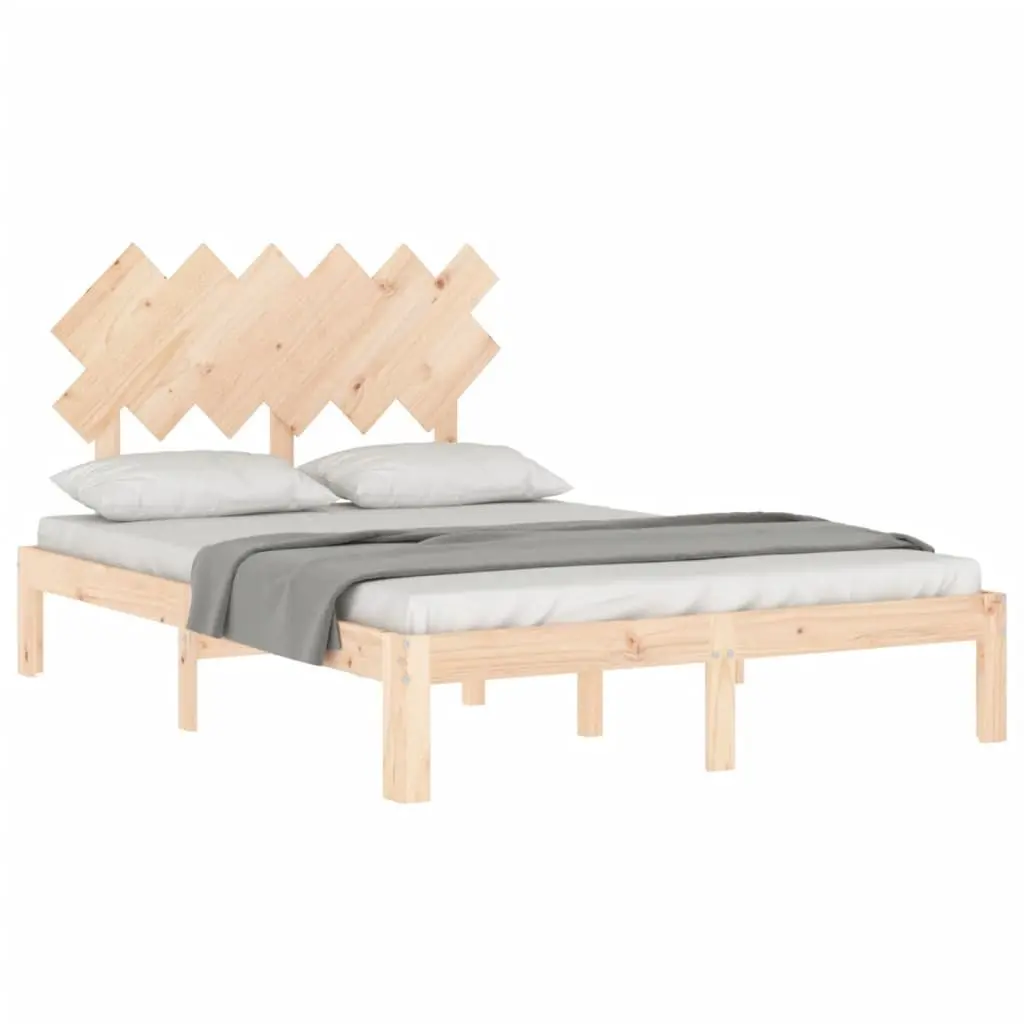 Pine Solid Wood Bed Frame 135x190 cm with Headboard