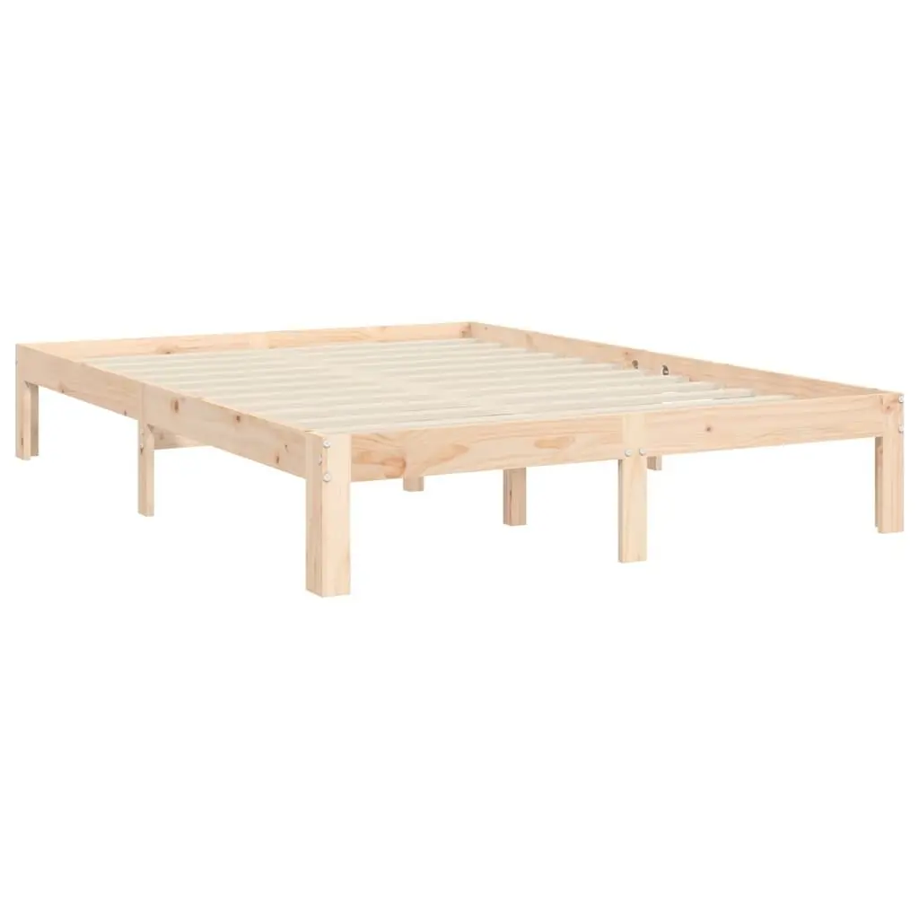 Pine Solid Wood Bed Frame 135x190 cm with Headboard