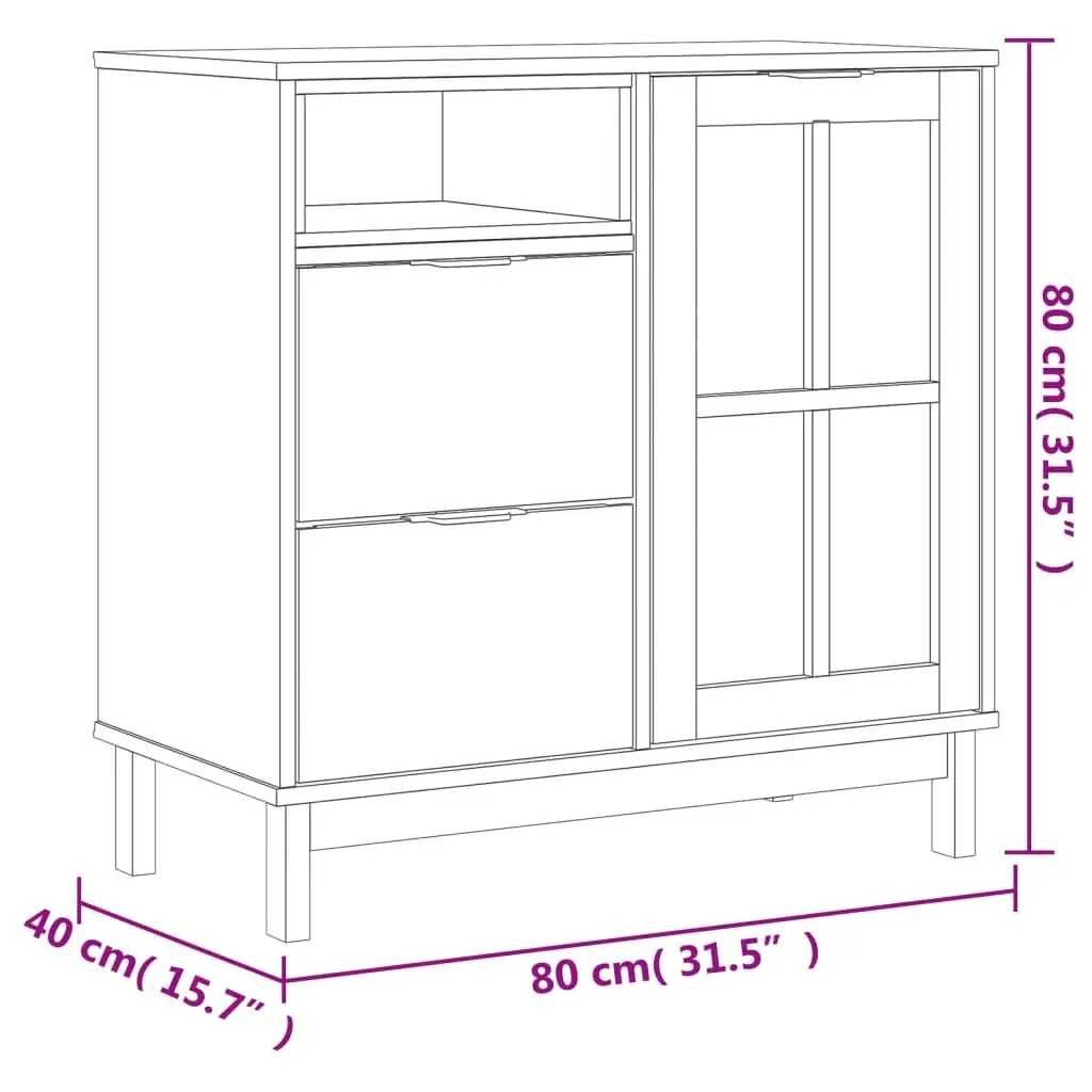 Highboard Storage Cabinet Glass Doors Shelves Drawers Solid Pine Wood 80W x 40D x 180H cm Brown