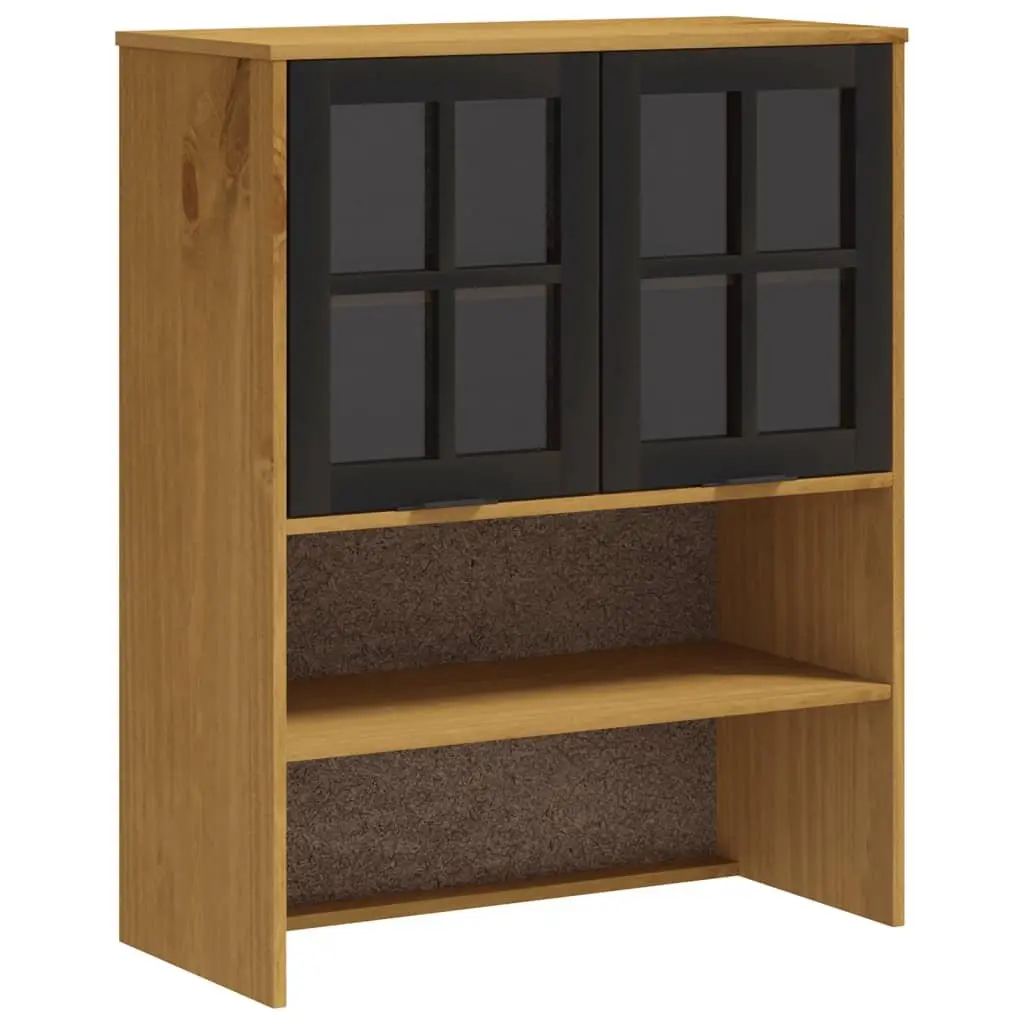 Highboard Storage Cabinet Glass Doors Shelves Drawers Solid Pine Wood 80W x 40D x 180H cm Brown