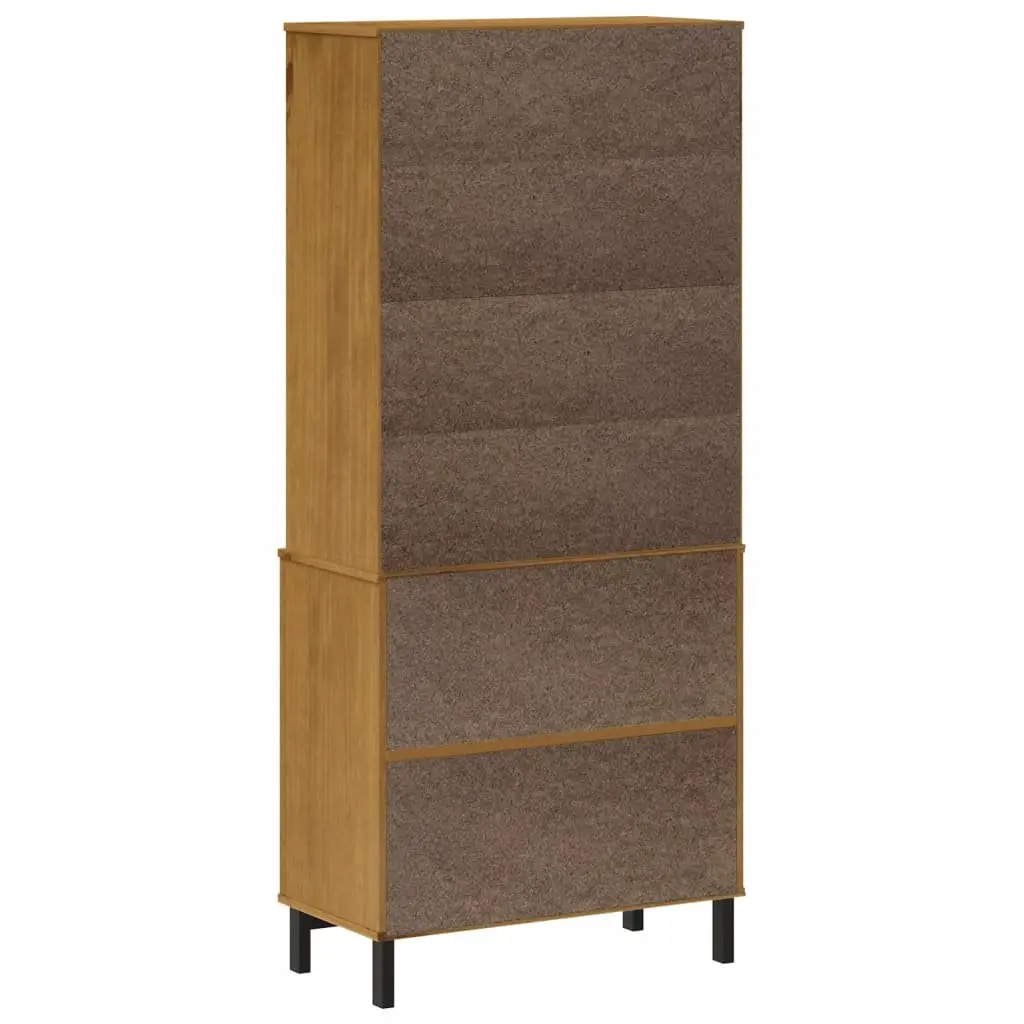 Highboard Storage Cabinet Glass Doors Shelves Drawers Solid Pine Wood 80W x 40D x 180H cm Brown