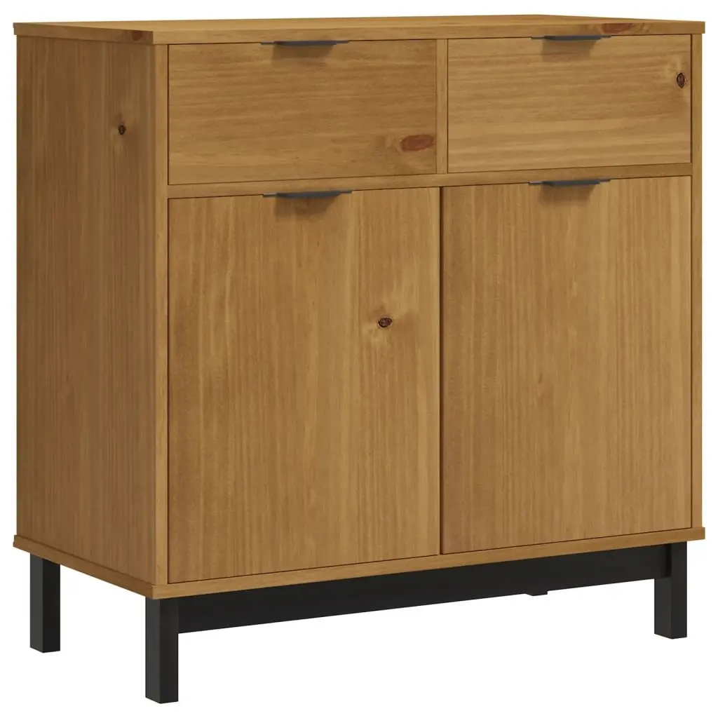 Highboard Brown Solid Wood Storage Cabinet with Glass Doors Shelves Drawers