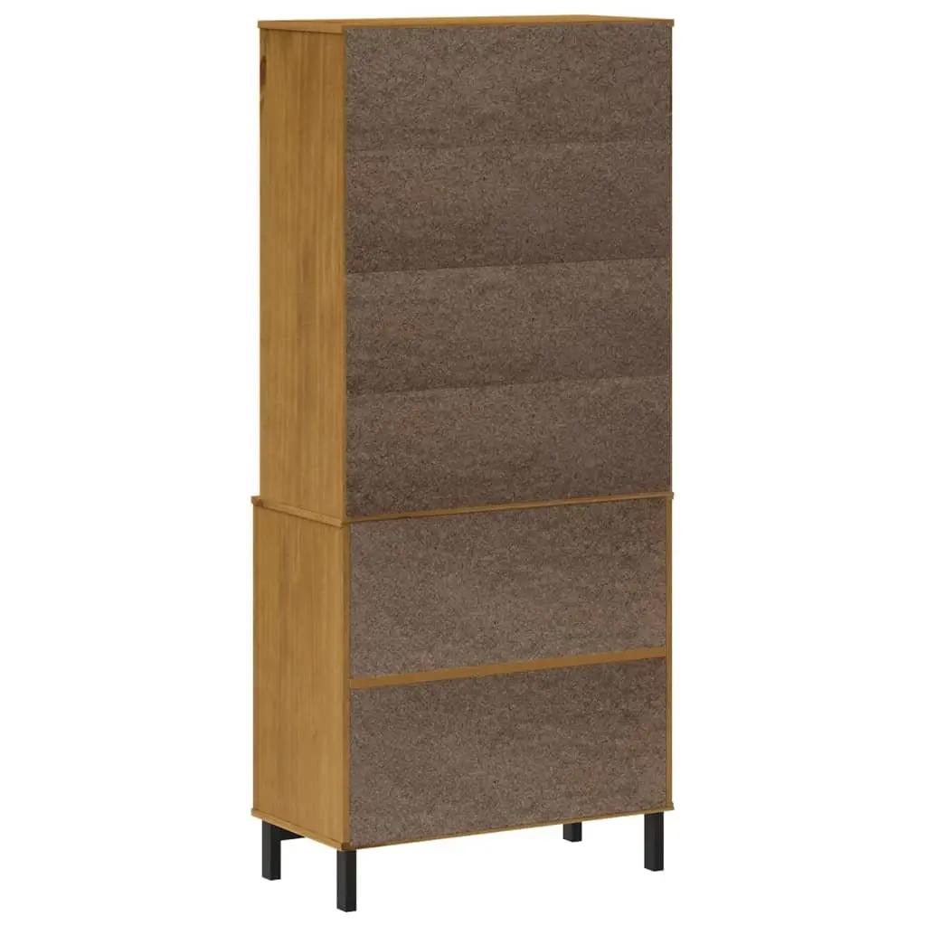 Highboard Brown Solid Wood Storage Cabinet with Glass Doors Shelves Drawers