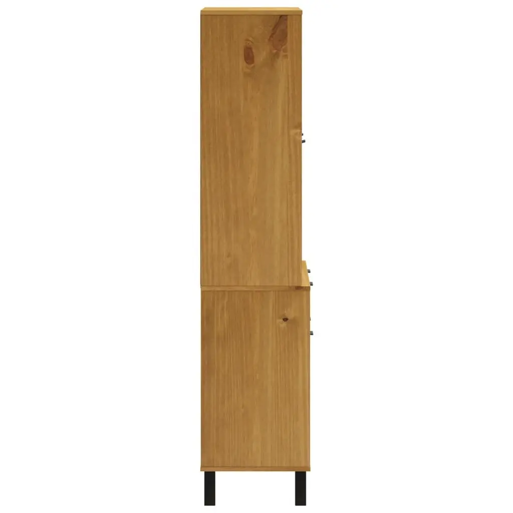 Highboard Brown Solid Wood Storage Cabinet with Glass Doors Shelves Drawers