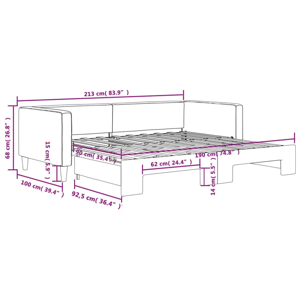 Daybed Sofa Bed Grey 90x190 cm Fabric Upholstery Wooden and Metal Frame 2-in-1 with Trundle