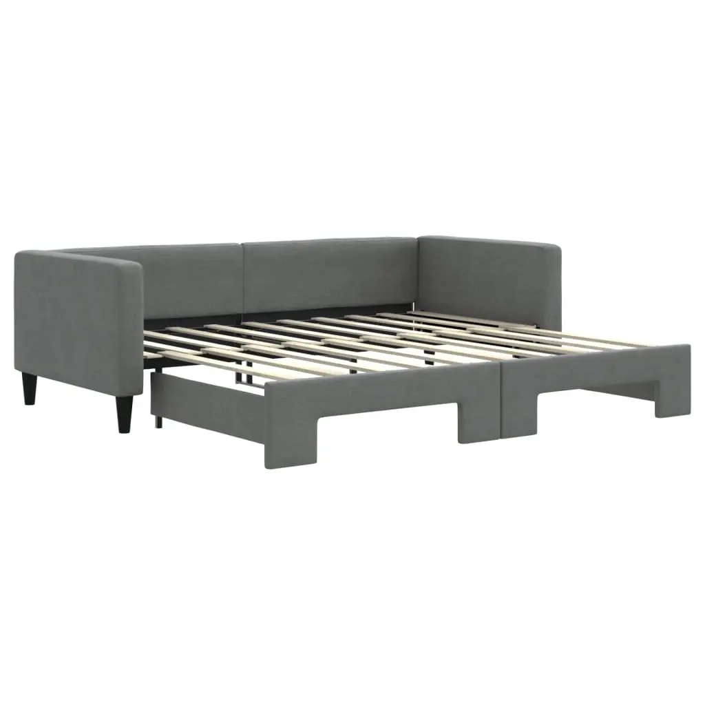 Daybed with Trundle Grey 90x190 cm Convertible Sofa Bed Fabric Upholstery Wooden and Metal Frame