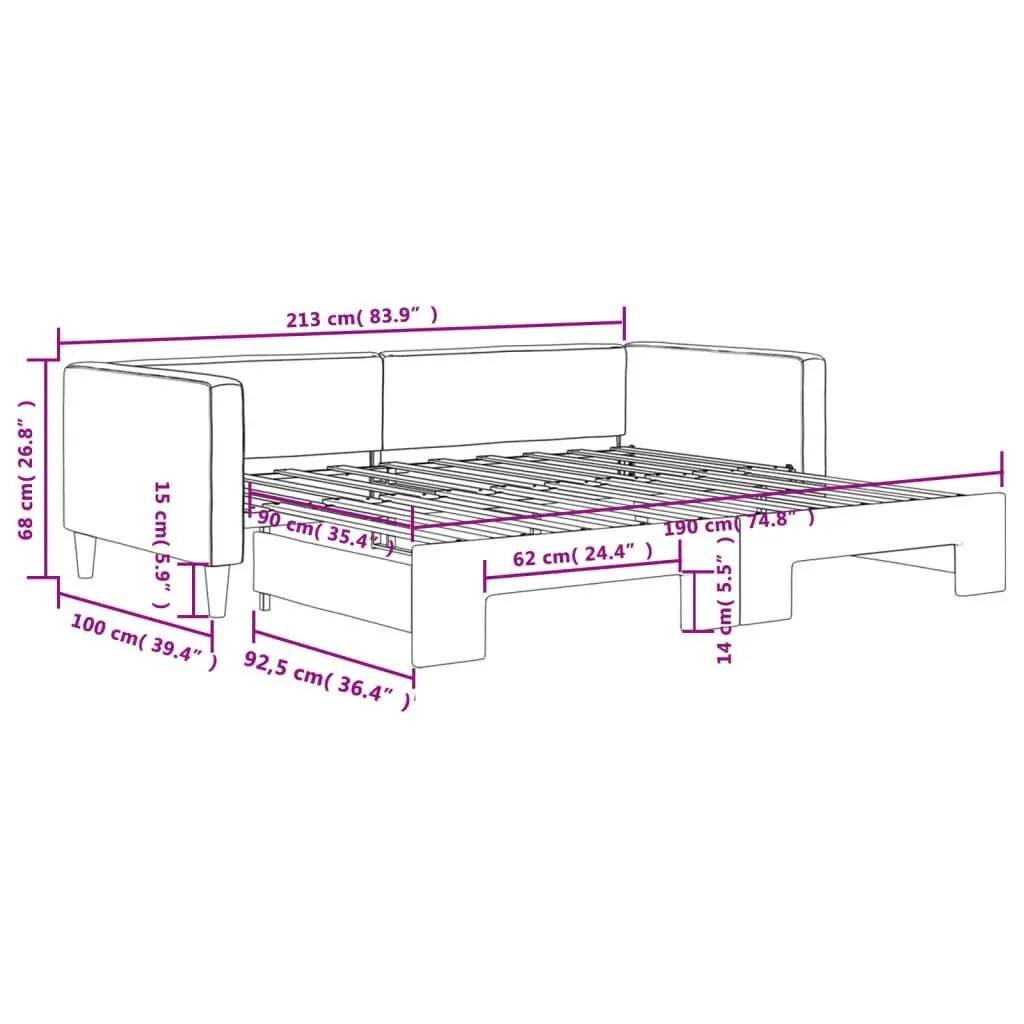 Daybed with Trundle Grey 90x190 cm Convertible Sofa Bed Fabric Upholstery Wooden and Metal Frame